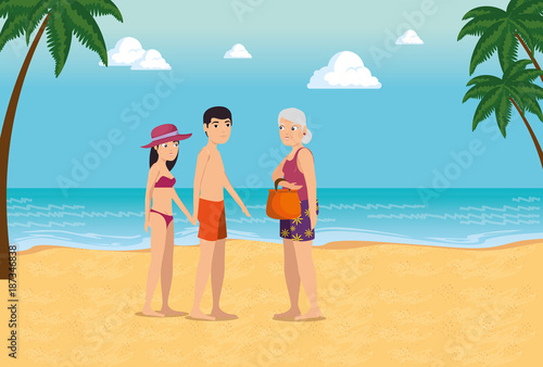 people on the beach summer vacation design © Gstudio