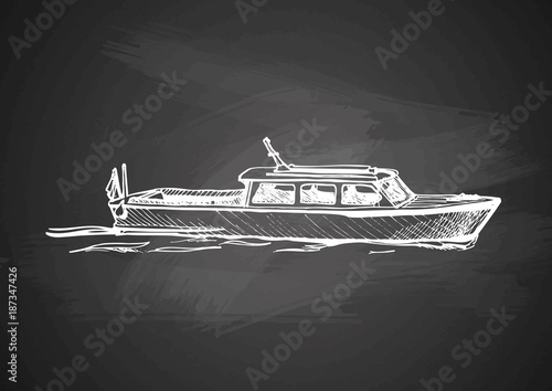 motor boat on blackboard