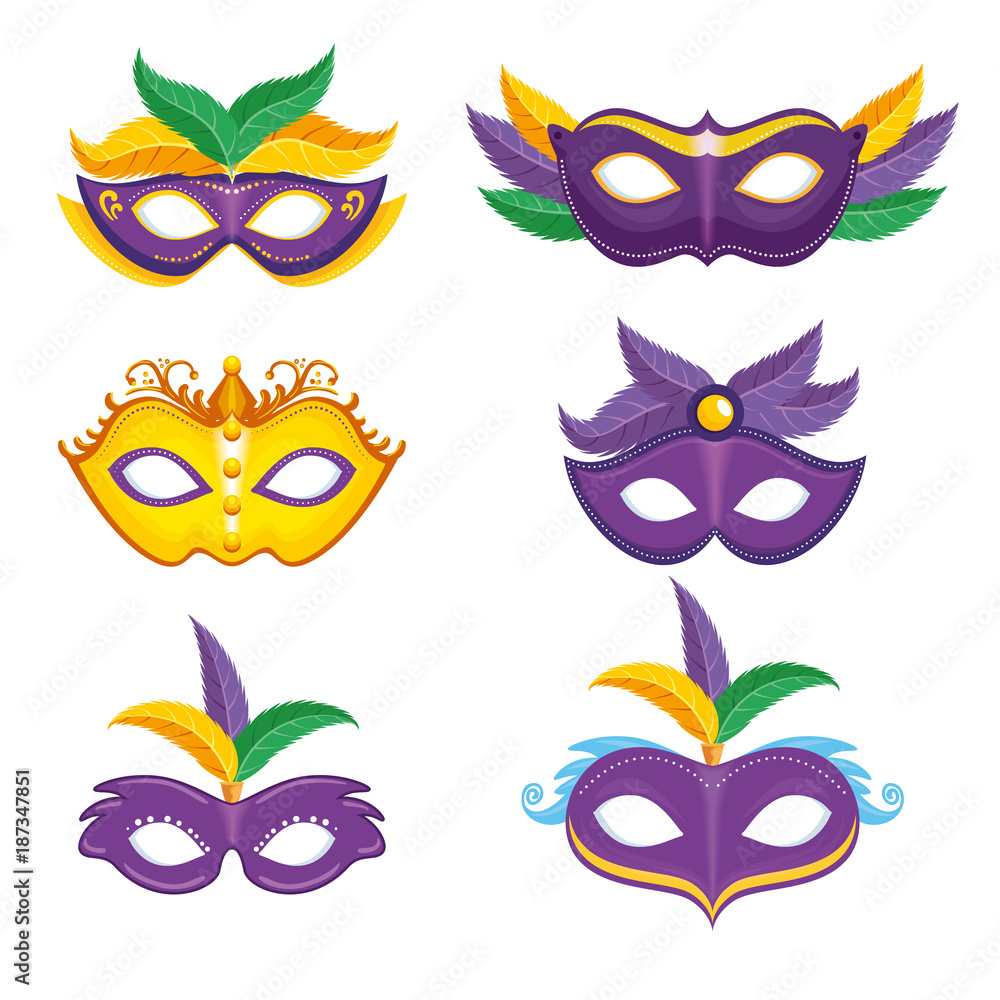 set of purple and yellow carnival mask mardi gras