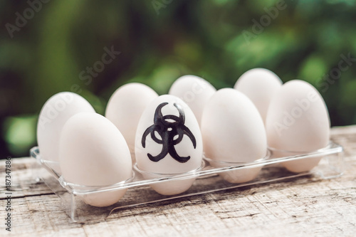 Sign of bio-hazard on the egg. The concept of disease. Avian influenza, salmanese photo