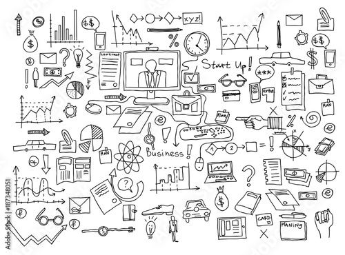 Hand draw doodle elements. Business finance chart graph