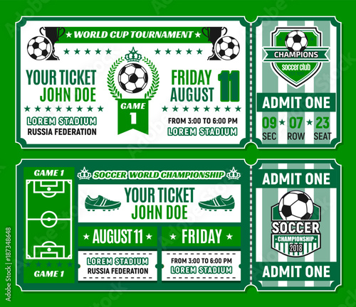 Soccer ticket template of football cup tournament