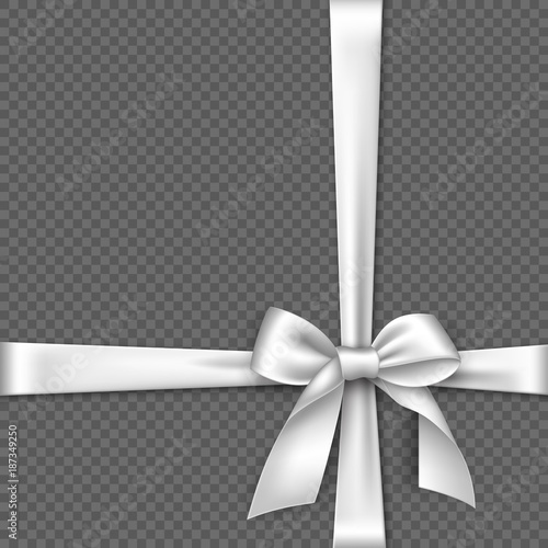 Realistic white bow and ribbon. Element for decoration gifts, greetings, holidays. Vector illustration. photo
