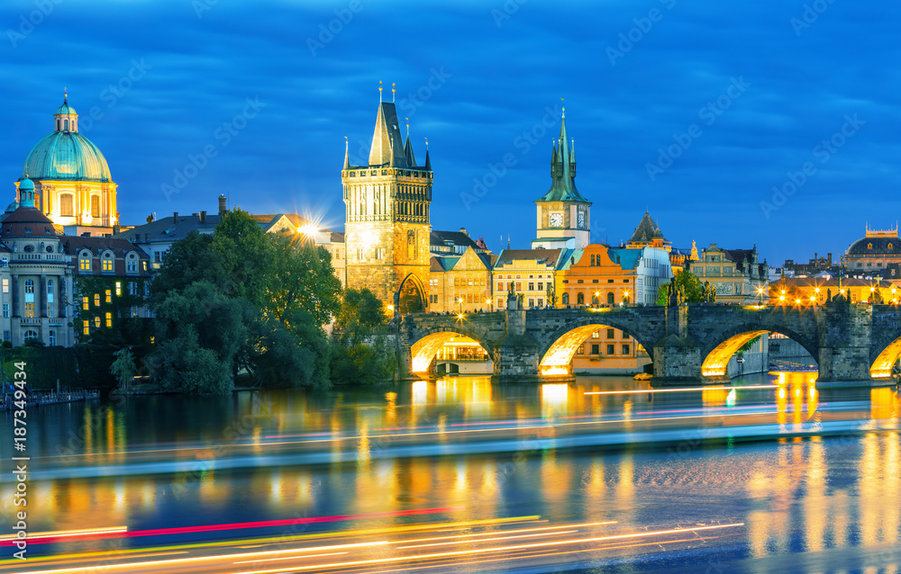 Fototapeta premium Scenic view on Vltava river and historical center of Prague,buildings and landmarks of old town, Prague, Czech Republic