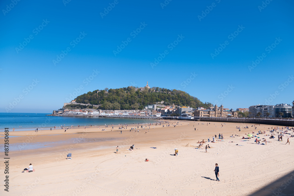 San Sebastian, Spain - APRIL 13, 2017: Concha beach in the city of San Sebastian