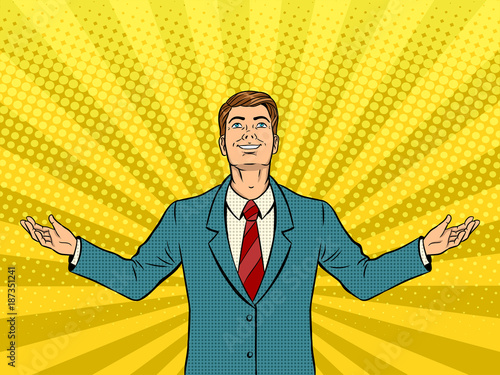 Happy businessman pop art vector
