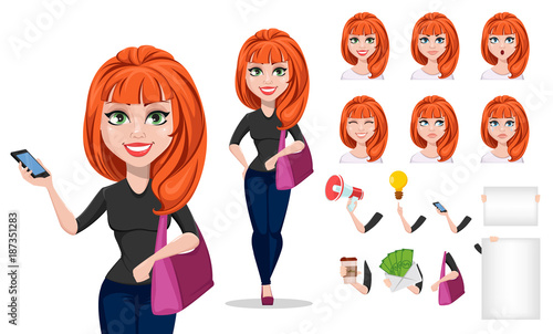 Freelancer woman cartoon character creation set