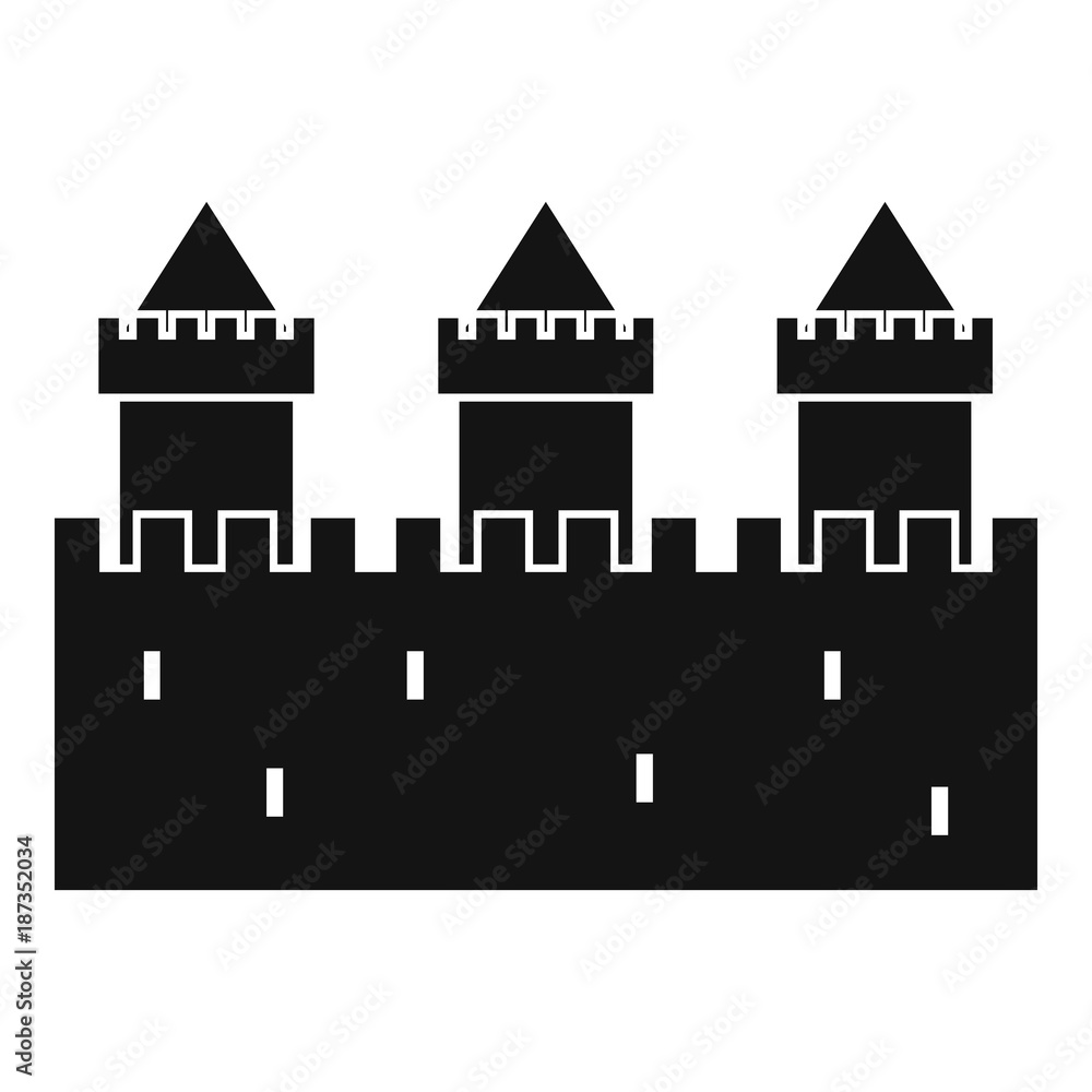 Medieval wall and towers icon, simple style