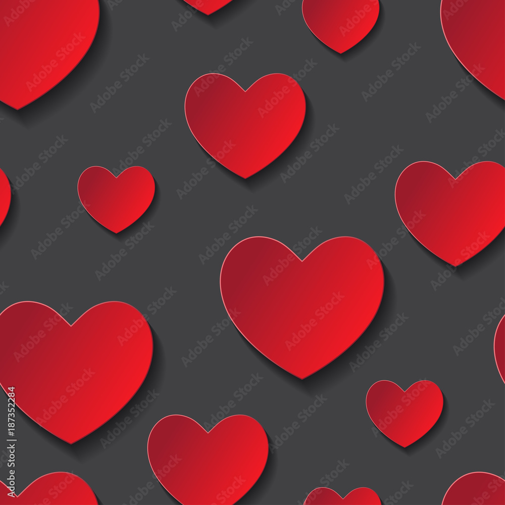 Valentine's day seamless abstract romantic background with cut paper hearts. Vector illustration. Paper hearts cut from paper. International holiday of lovers.