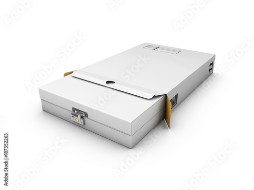 Locked White Package Box . 3d illustration isolated white