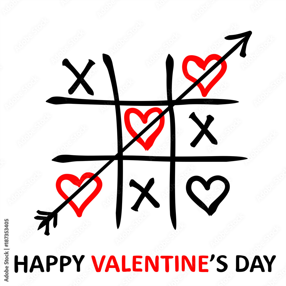 Tic tac toe with hearts on white background Vector Image