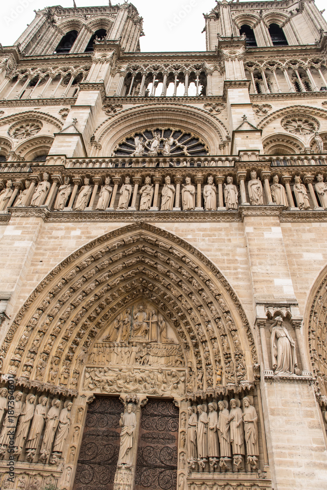 A famous low angle view of notre dame in France