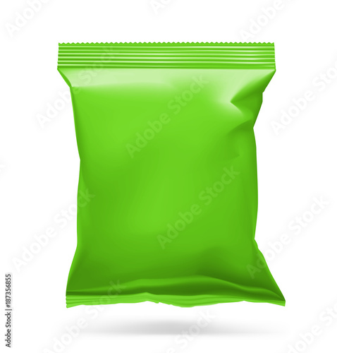 Mockup of blank snack pillow bag. Vector illustration isolated on white background, ready and simple to use for your design. The mock-up will make presentation look as realistic as possible. 