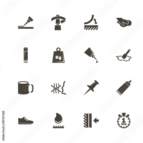 Glue icons. Perfect black pictogram on white background. Flat simple vector icon.