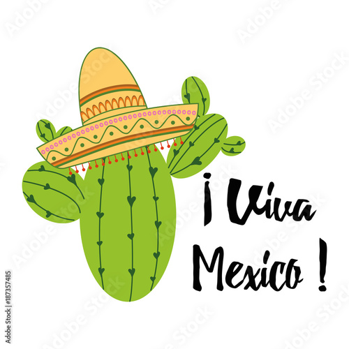 Viva Mexico colorful festive banner with cactus, sombrero. Bright vector  card, sign, print, logo, label Stock Vector | Adobe Stock