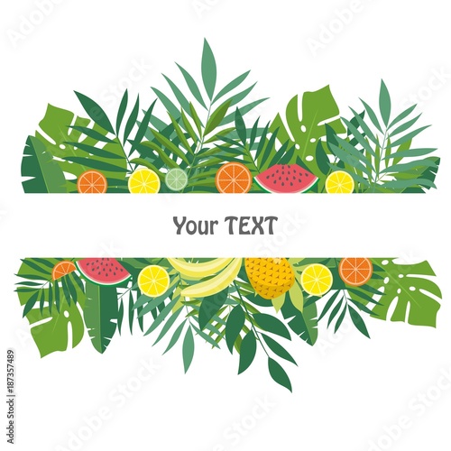 Wallpaper Mural Banner with fruits and leaves. The design for the background template, advertising materials, labels, packaging. Vector illustration. Torontodigital.ca