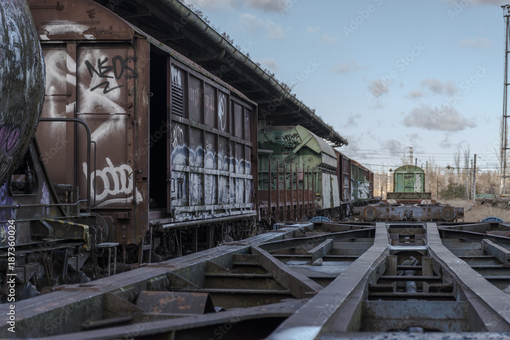 Urbex. Rusty and abandoned train cars.