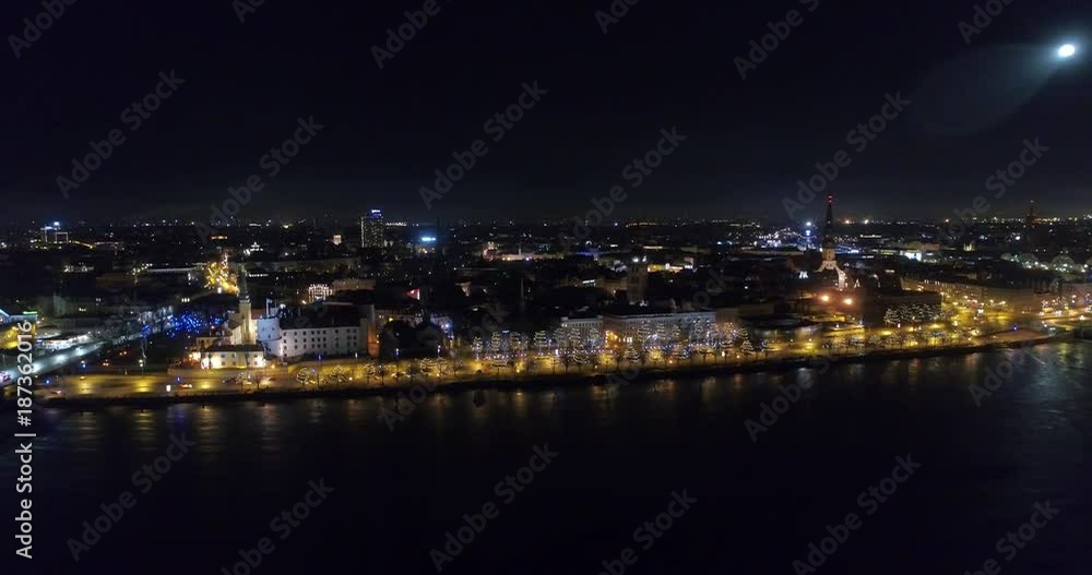 Riga city Night time Old town Riga Autumn Drone flight Riga city Night time Old town Riga Autumn Drone flight