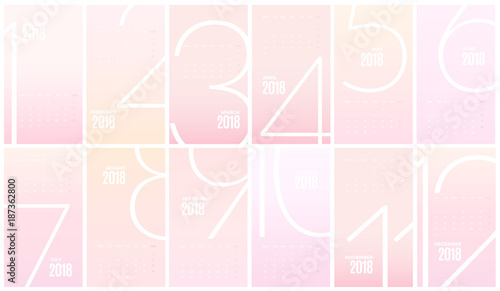 Wall Monthly Calendar 2018 year. Vector Template