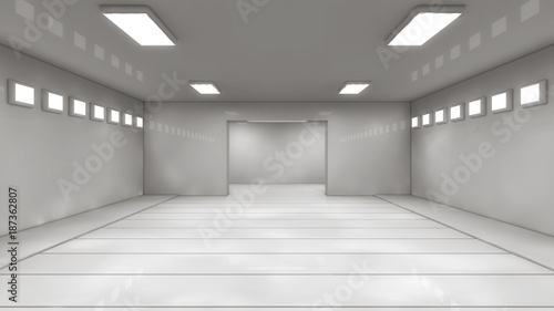 3D render. Futuristic empty interior corridor © Miguel Aguirre