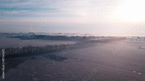 Wallpaper Mural Flight over the field in the fog, cold frosty morning Torontodigital.ca
