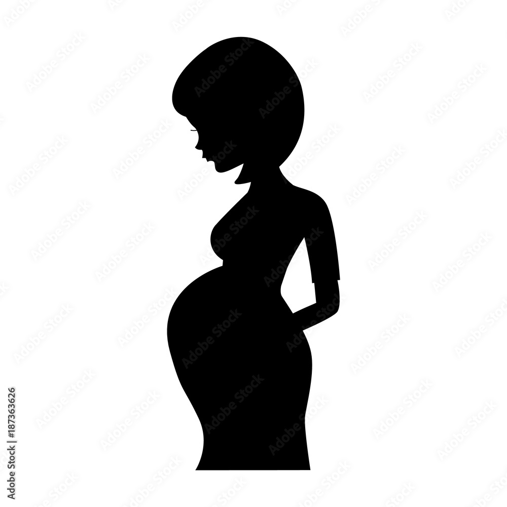 Silhouette of a pregnant woman. Vector illustration in black and white colors Silhouette of a pregnant woman. Vector illustration in black and white colors