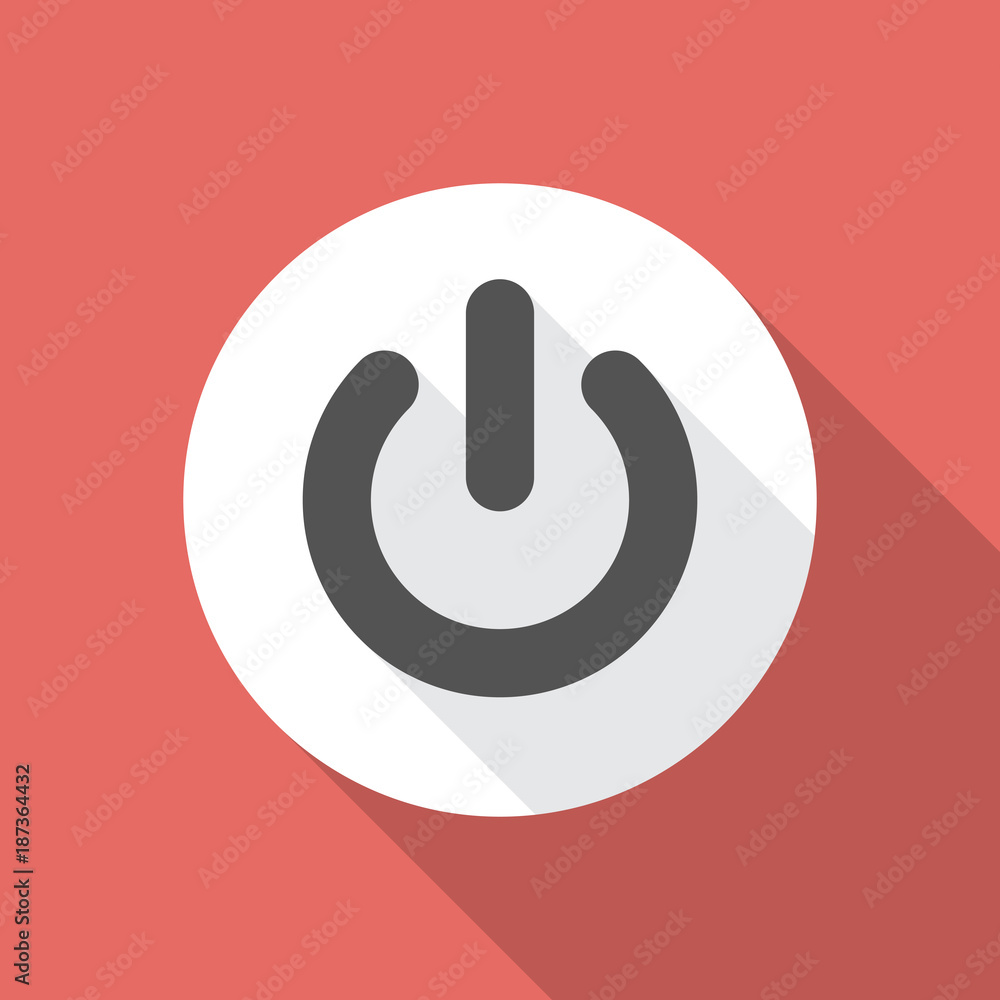 Power button icon with long shadow. Flat design style. Power on off button simple silhouette. Modern, minimalist icon in stylish colors. Web site page and mobile app design vector element. Power button icon with long shadow. Flat design style. Power on off button simple silhouette. Modern, minimalist icon in stylish colors. Web site page and mobile app design vector element.