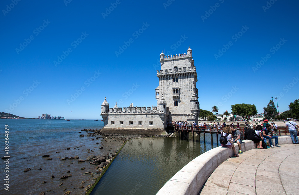 LISBON, PORTUGAL, JUNE 21, 2016 - Belem Tower on the Tejo river in Lisbon, Portugal, Europe