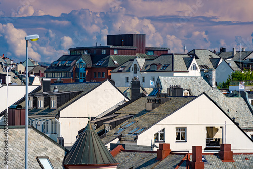 Alesund rooftops view. Houses in Norway, Europe