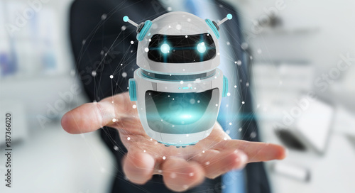 Obraz na płótnie Businessman using digital chatbot robot application 3D rendering