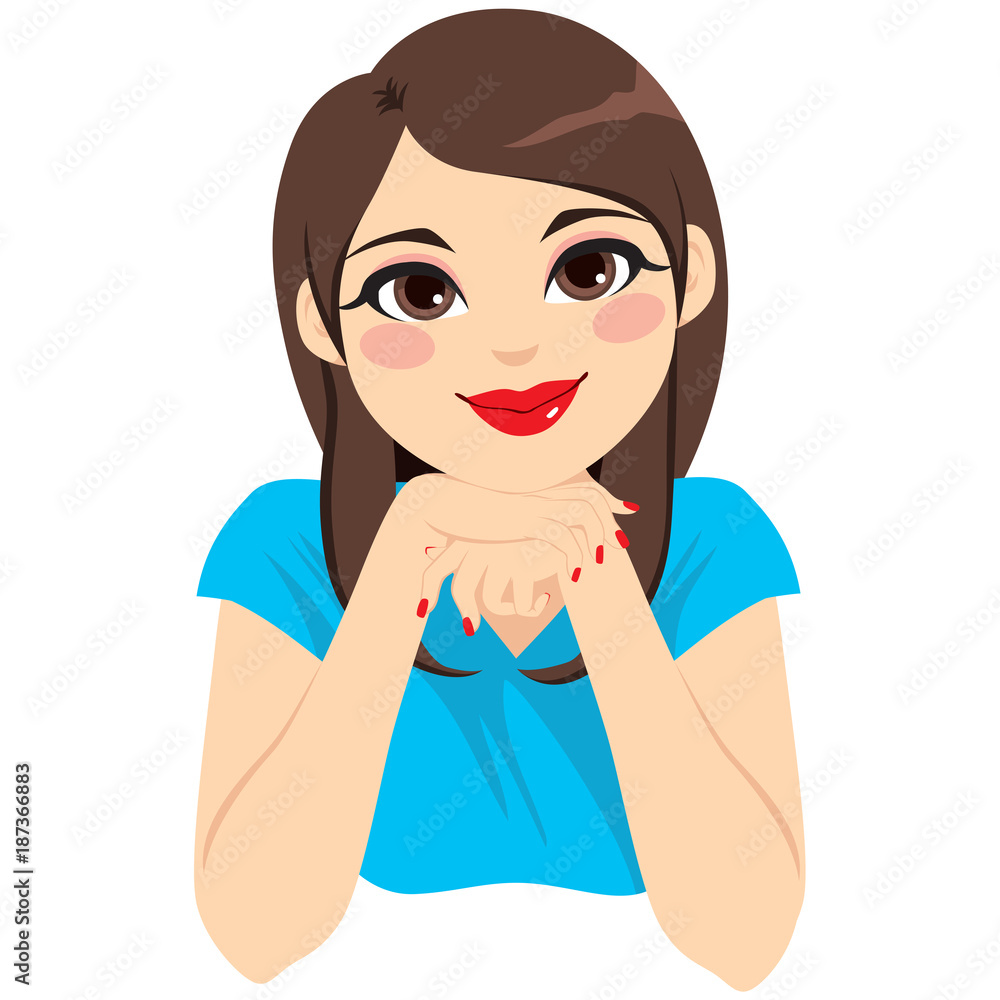 Beautiful brunette young woman with head on hands attending and thinking Beautiful brunette young woman with head on hands attending and thinking