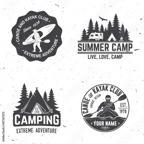 Set of kayak, camping and caravanning club badge.