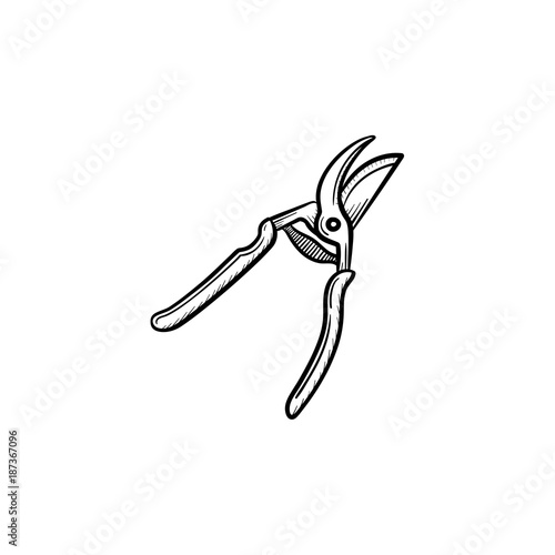 Vector hand drawn Garden pruner outline doodle icon. Garden pruner sketch illustration for print, web, mobile and infographics isolated on white background.