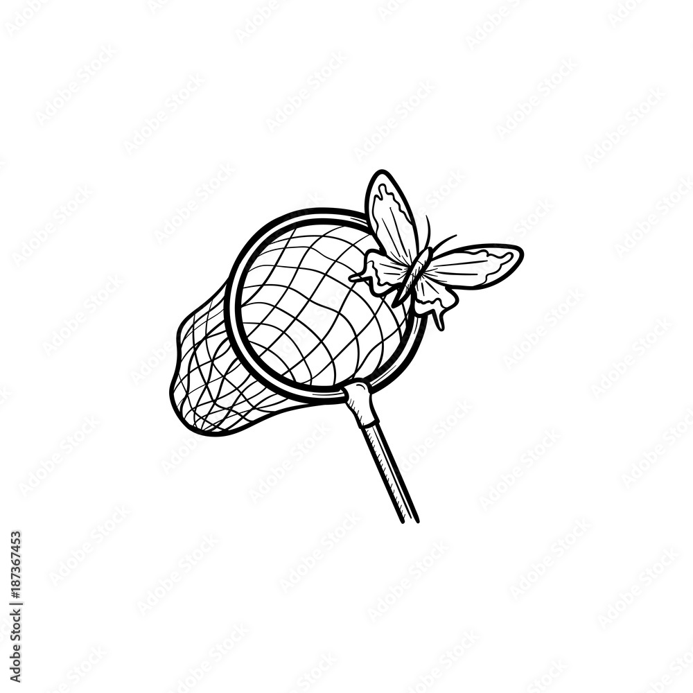 Vector hand drawn Butterfly net outline doodle icon Stock Vector