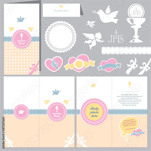 Invitation baby card. Baptism invitation. Christening card. First communion.