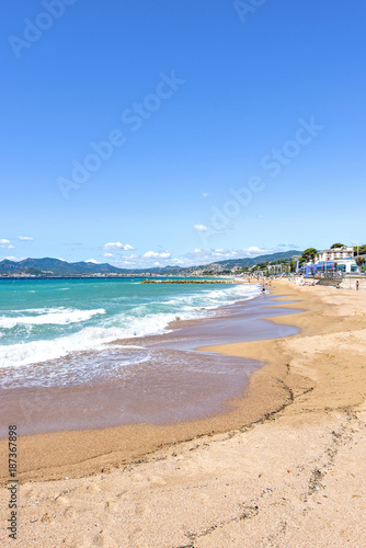 Daylight sunny view to beachline and sea of Cannes resort in France © frimufilms