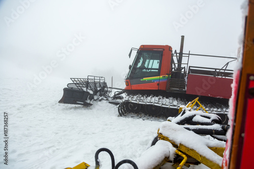 Ratrak in a winter mountain resort. photo