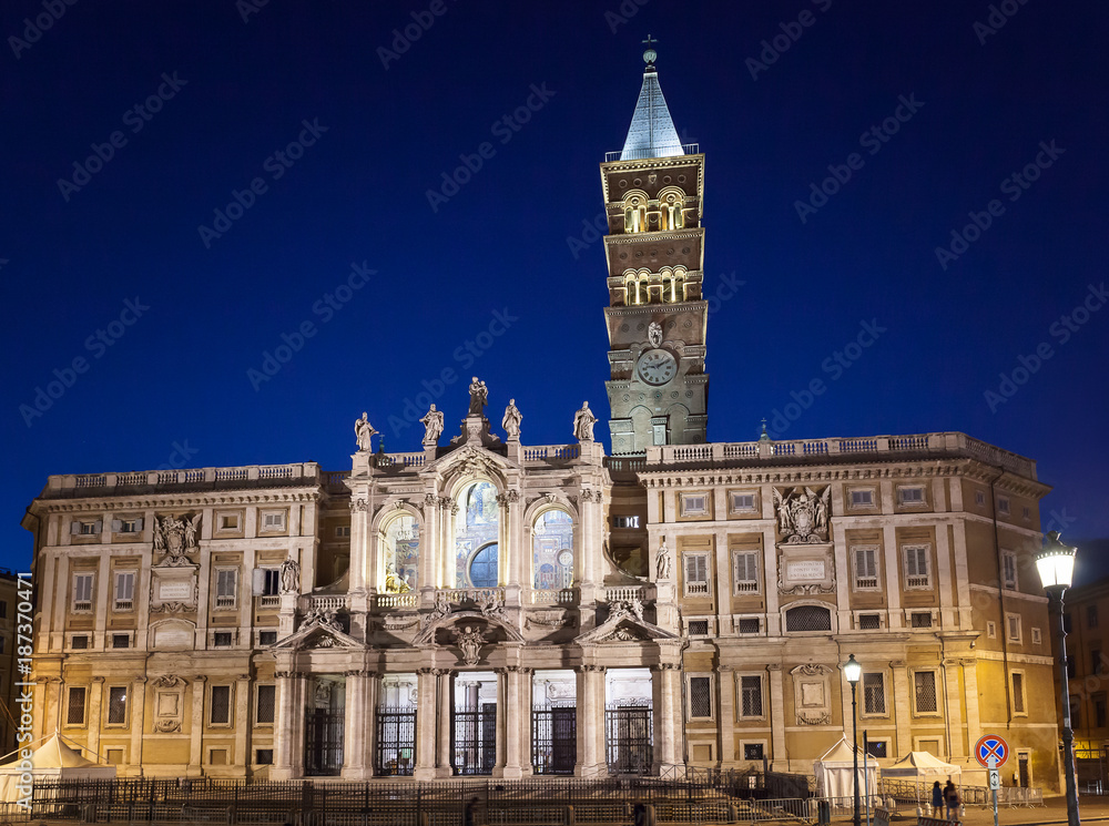Front view of the church of Santa Maria Maggiore, in Rome, in front of the homonym square.