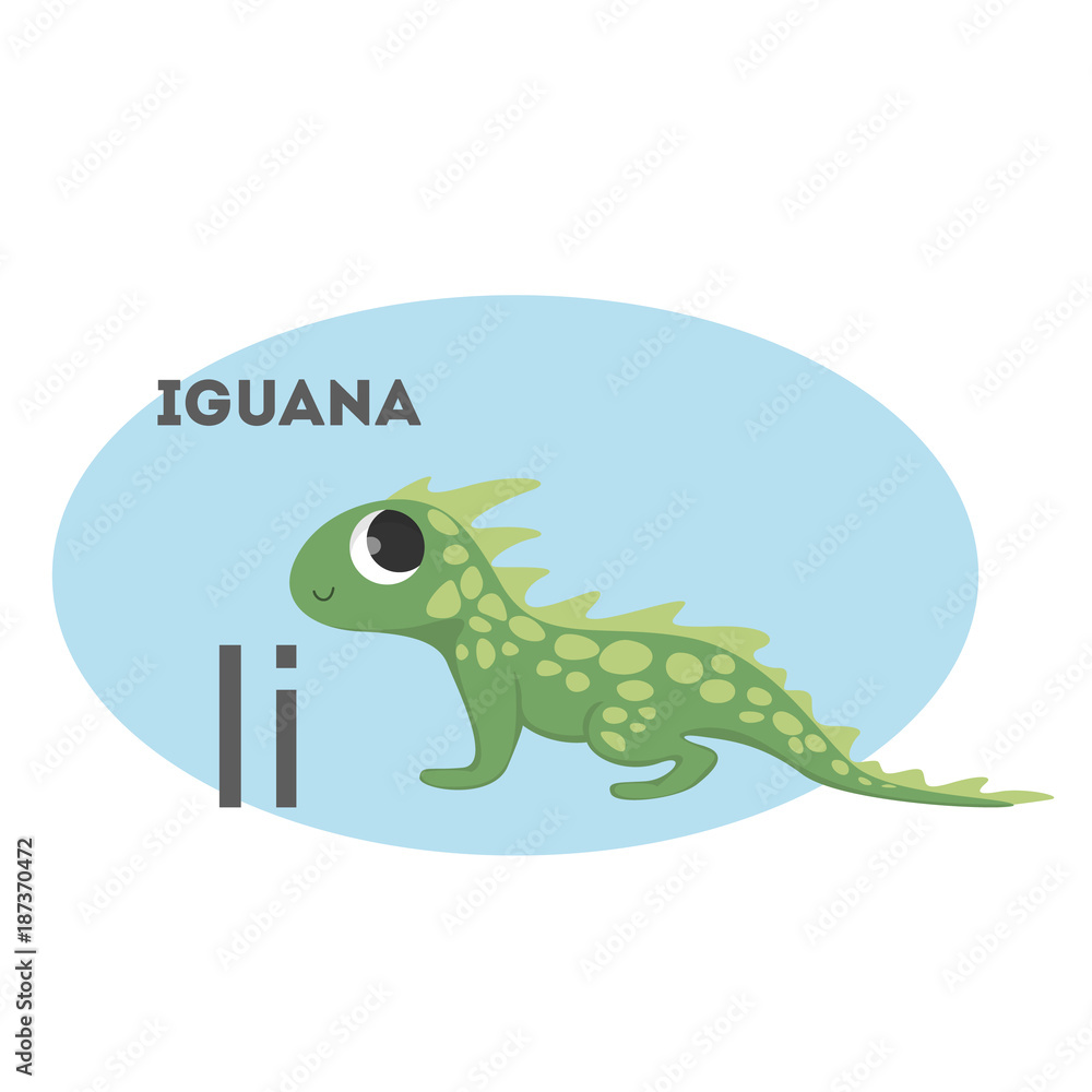 Obraz premium Iguana on alphabet.