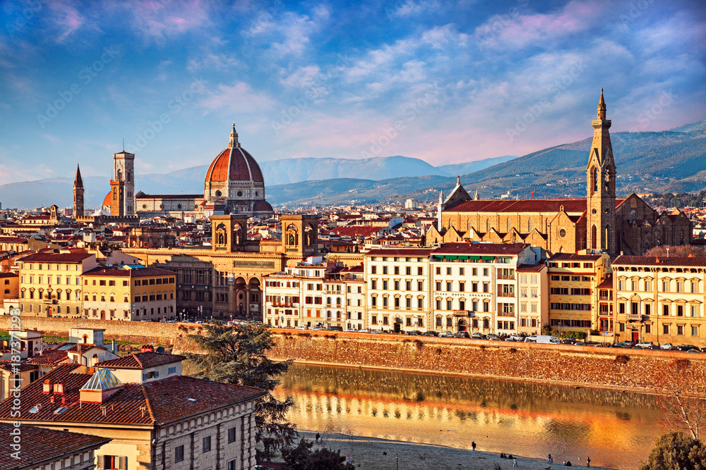 Florence, Tuscany, Italy: landscape of the city at sunset