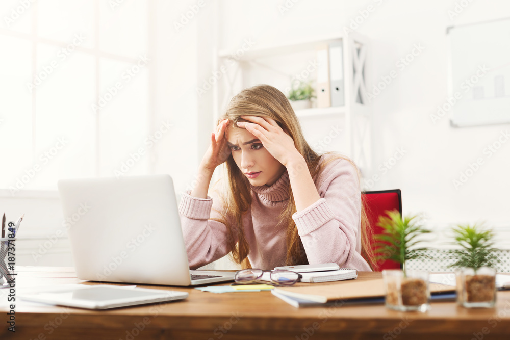 Tired business woman at office copy space Tired business woman at office copy space