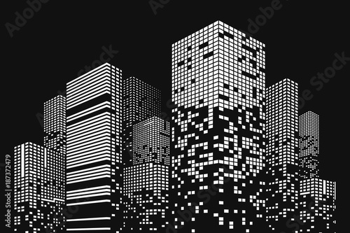 Building and city illustration. Black cities silhouette with windows. Graphic concept for your design. #187372479