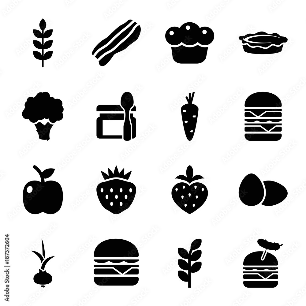 Nutrition icons. set of 16 editable filled nutrition icons