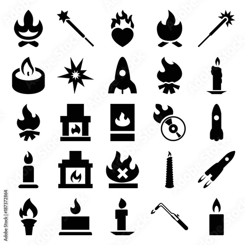 Flame icons. set of 25 editable filled flame icons