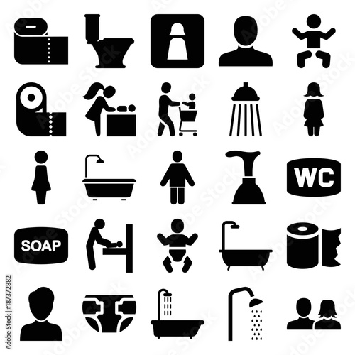 Toilet icons. set of 25 editable filled toilet icons