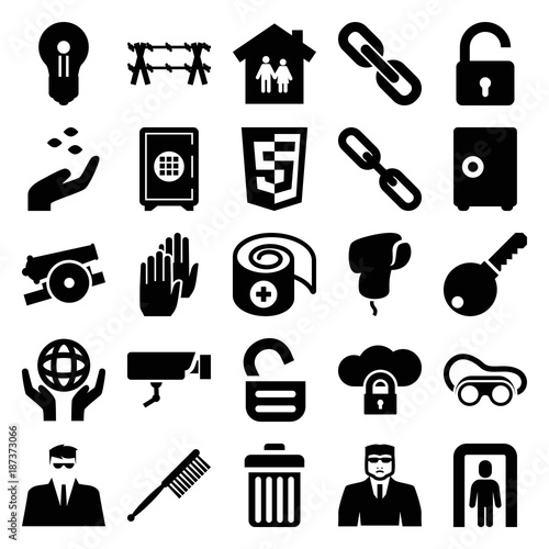 Protection icons. set of 25 editable filled protection icons