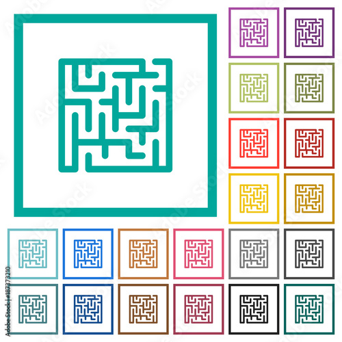 Labyrinth flat color icons with quadrant frames