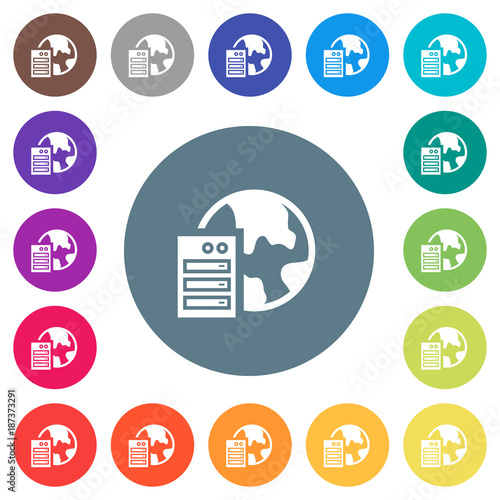 Web hosting flat white icons on round color backgrounds