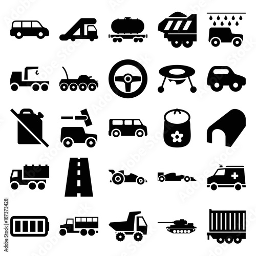 Fototapeta Naklejka Na Ścianę i Meble -  Car icons. set of 25 editable filled car icons