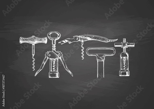 Vector set of corkscrews on chalkboard